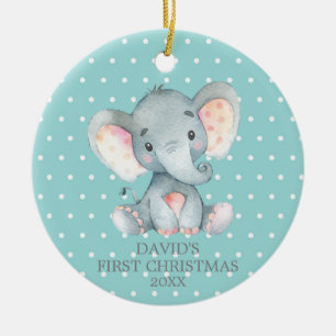 Ornamento De Cerâmica Teto e Cinza de Natal do primeiro bebê elefante