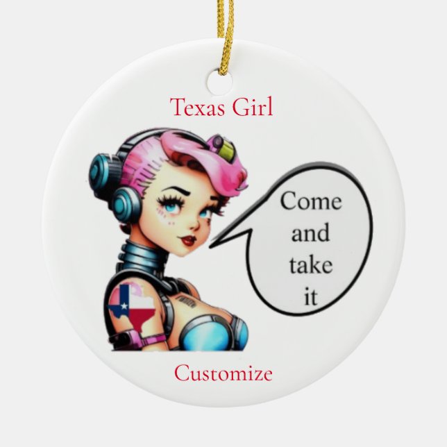 Ornamento De Cerâmica Texas Girl Thunder_Cove (Frente)