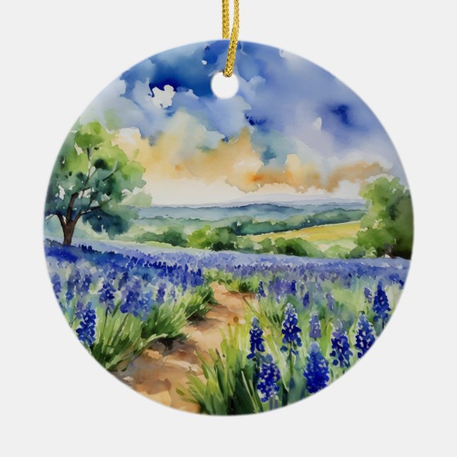 Ornamento De Cerâmica Texas Hill Country Blue Bonnet (Frente)