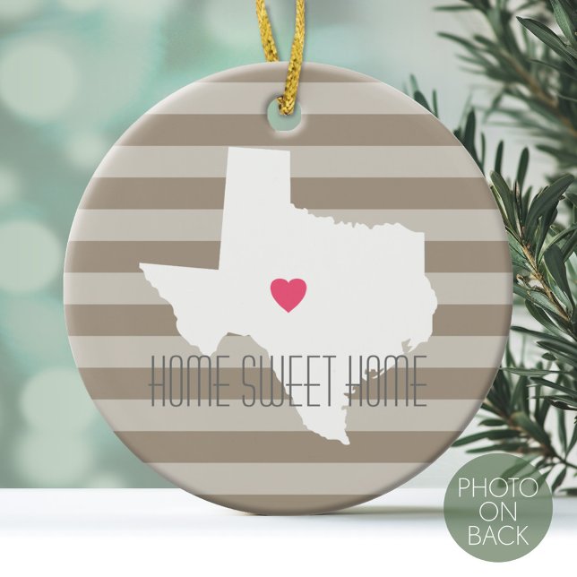 Ornamento De Cerâmica Texas Map Home State Love with Custom Heart (Personalized Photo Ornament)