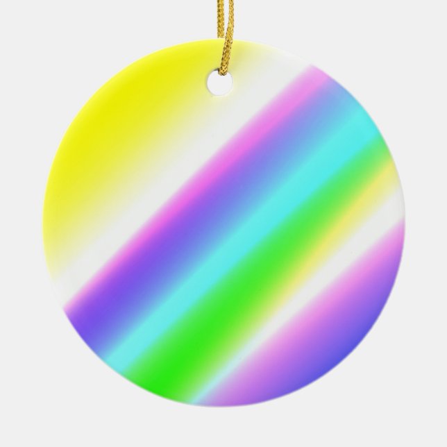 Ornamento De Cerâmica Texto azul verde do arco-íris abstrato (Frente)