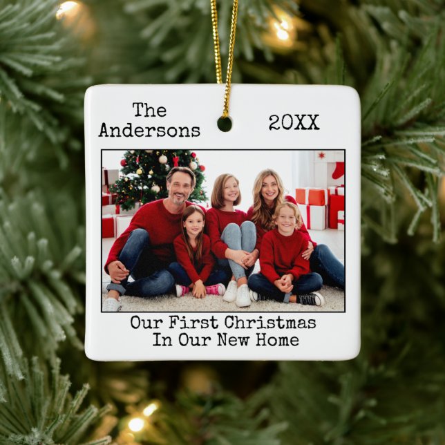 Ornamento De Cerâmica Texto da Máquina de Escrever Foto Primeiro Natal N (Árvore)