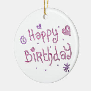 Ornamento De Cerâmica Texto de Aniversário Feliz Reproduzido