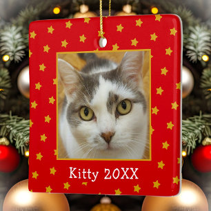 Ornamento De Cerâmica Texto de Foto de Pet Personalizado Natal