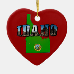 Ornamento De Cerâmica Texto de Mapa, Selo e Imagem de Idaho