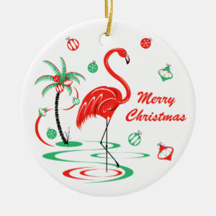 Ornamento De Cerâmica Texto de Natal do Flamingo Vermelho