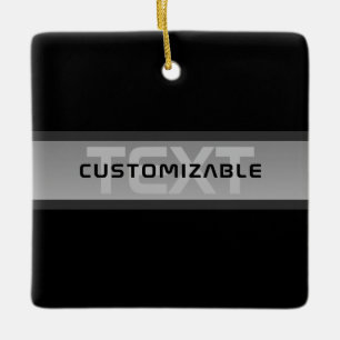 Ornamento De Cerâmica Texto em Camadas Personalizável Moderno   Preto e