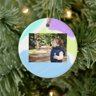 Ornamento De Cerâmica Texto personalizado de adição de nome de foto simp