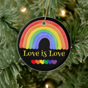 Ornamento De Cerâmica Texto Personalizado do Arco-Íris Colorido LGBTQ