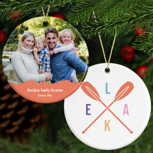 Ornamento De Cerâmica Texto Personalizado do Lago Summer Paddles + Natal