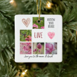 Ornamento De Cerâmica Texto Personalizado e Colagem de Fotos, Cor-de-ros<br><div class="desc">Texto Personalizado e Colagem de Fotografias de flores,  beija-flores e abelha (fotos tiradas por mim)</div>