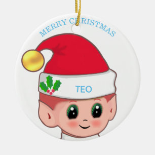 Ornamento De Cerâmica Texto Personalizado e Elf de Natal Bonito