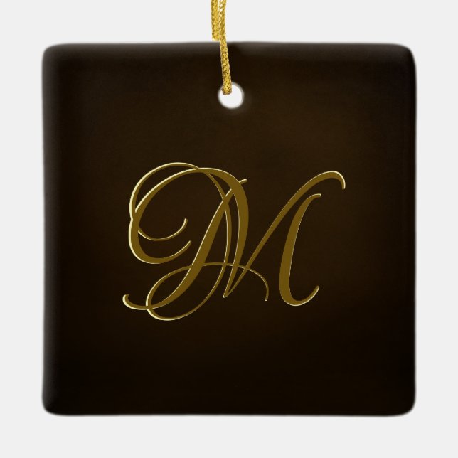 Ornamento De Cerâmica Texto Personalizado em Monograma Dourado Antiquado (Frente)