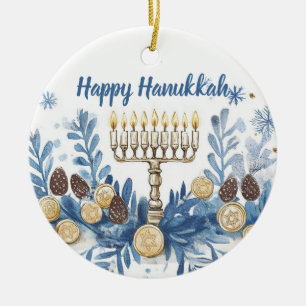 Ornamento De Cerâmica Texto personalizado Festa de Luzes de Hanukkah