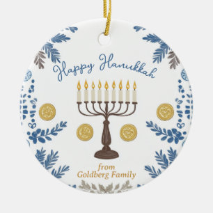 Ornamento De Cerâmica Texto personalizado Festa de Luzes de Hanukkah