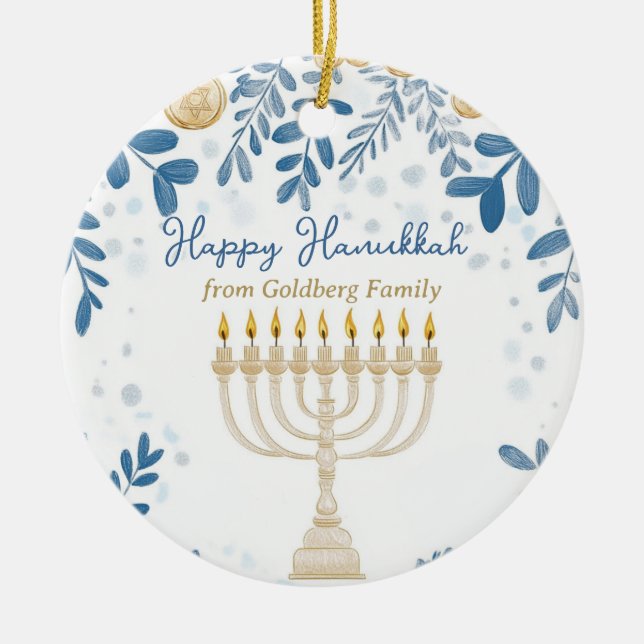 Ornamento De Cerâmica Texto personalizado Hanukkah Harmony Ornament (Frente)