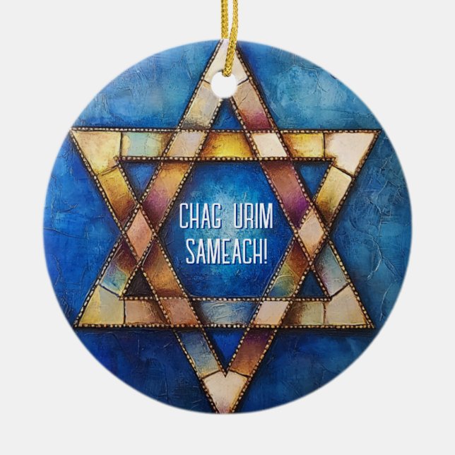 Ornamento De Cerâmica Texto personalizado Happy Hanukkah ✡️, Estrela de  (Frente)