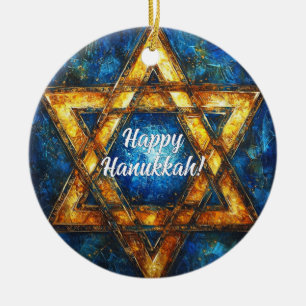 Ornamento De Cerâmica Texto personalizado Happy Hanukkah ✡️, Estrela de 