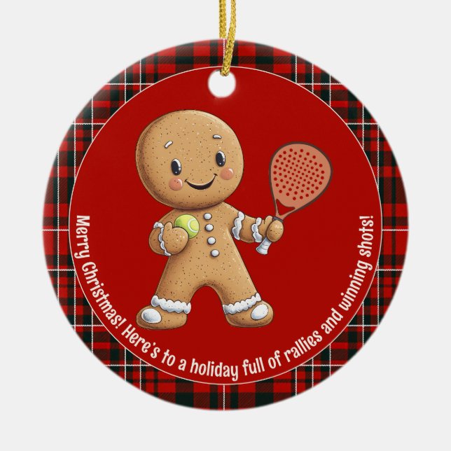 Ornamento De Cerâmica 🎾 🎄 Texto personalizado, Natal baseado em Padel (Frente)