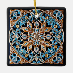 Ornamento De Cerâmica Texto Personalizado Padrão de Azulejo Floral Faux