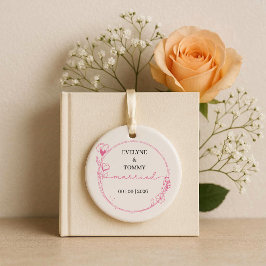 Ornamento De Cerâmica Texto personalizado, roteiro de foto casado
