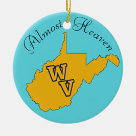 Ornamento De Cerâmica Texto personalizado / West Virginia Blue e Dourado