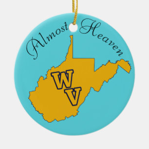 Ornamento De Cerâmica Texto personalizado / West Virginia Blue e Dourado
