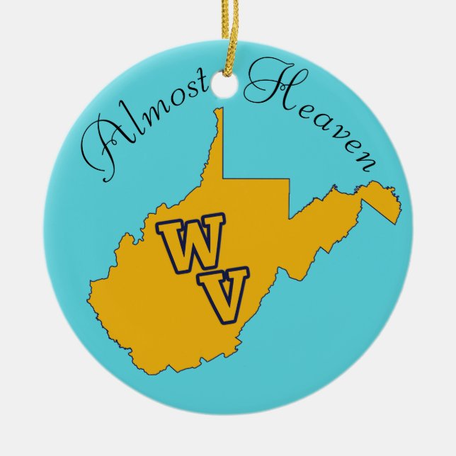 Ornamento De Cerâmica Texto personalizado / West Virginia Blue e Dourado (Frente)
