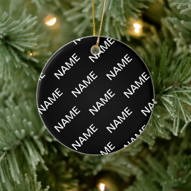 Ornamento De Cerâmica Texto personalizável | Preto e Branco Moderno Negr (Árvore)
