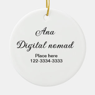 Ornamento De Cerâmica Texto simples mínimo adicione seu nome local cidad