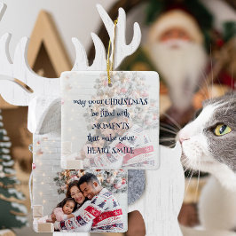 Ornamento De Cerâmica Texto Whimsical do Marinho de Sobreposição de Foto