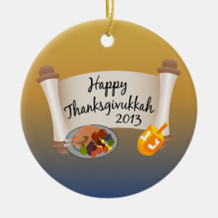 Ornamento De Cerâmica Thanksgivukkah feliz Dreidl 2013/Turquia