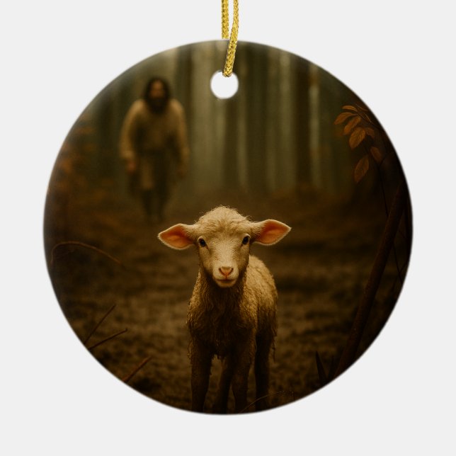 Ornamento De Cerâmica The Good Shepherd and the Lost Lamb – Jesus & Lamb (Frente)