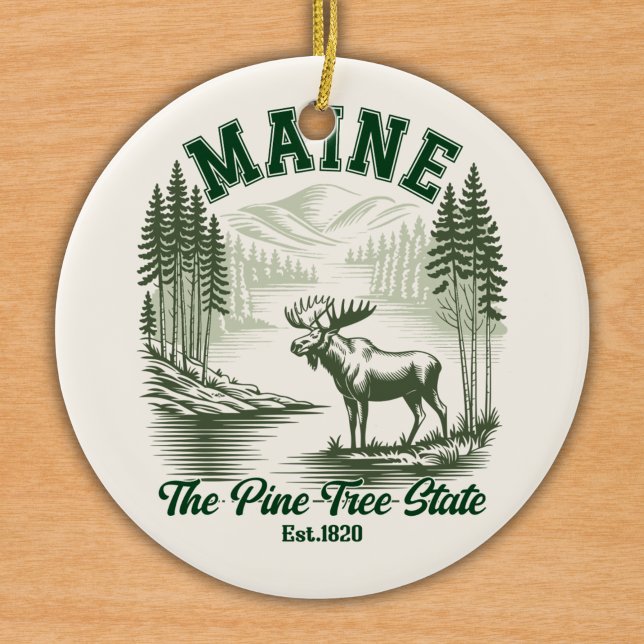 Ornamento De Cerâmica The Pine Tree State  - Mountain Forest View (Criador carregado)