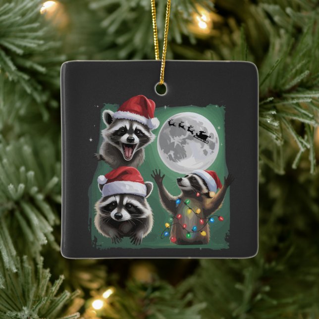 Ornamento De Cerâmica Three Raccoons With The Moon Galaxy Christmas  (Árvore)