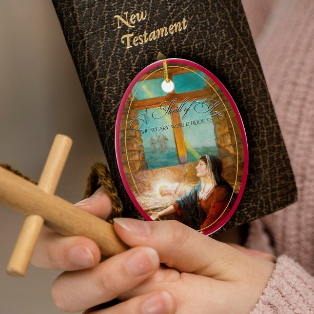 Ornamento De Cerâmica Thrill of Hope Burgundy Red Photo Merry Christmas (Elegant Thrill of Hope Burgundy Red 1 Photo Merry Christmas Ceramic Ornament Christian Xmas Gift)