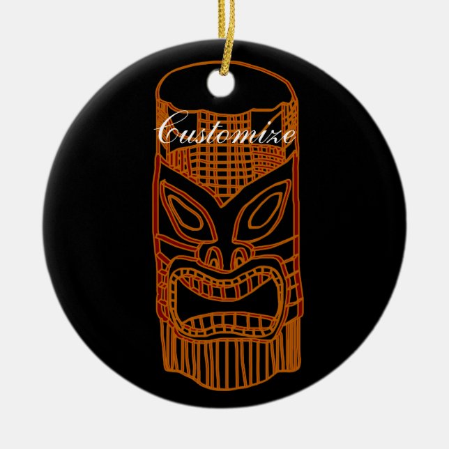 Ornamento De Cerâmica Thunder_Cove da Escultura Tiki Dourada (Frente)