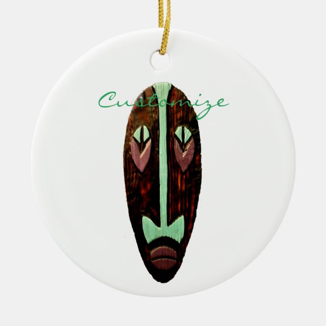 Ornamento De Cerâmica Thunder_Cove de Máscara Longa Tiki (Frente)