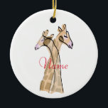 Ornamento De Cerâmica Thunder_Cove do Casal Girafa em forma de moeda<br><div class="desc">2 girafas bonitas com pescoço entrelaçadas como parceiros românticos. Boa maneira de mostrar como se sente sobre sua esposa,  marido,  namorada,  namorado,  etc.,  personalize com sua própria saudação,  nome,  mensagem,  etc</div>
