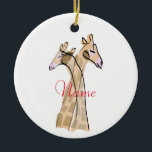 Ornamento De Cerâmica Thunder_Cove do Casal Girafa em forma de moeda<br><div class="desc">2 girafas bonitas com pescoço entrelaçadas como parceiros românticos. Boa maneira de mostrar como se sente sobre sua esposa,  marido,  namorada,  namorado,  etc.,  personalize com sua própria saudação,  nome,  mensagem,  etc</div>