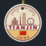 Ornamento De Cerâmica Tianjin China City Skyline Emblem<br><div class="desc">Design de arte colorida e minimalista de Tianjin,  com monumentos e marcos da cidade na China.</div>