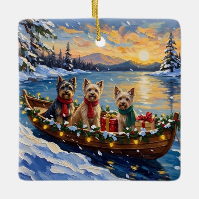 Ornamento De Cerâmica Tibetan Terrier Christmas Boat Holiday (Frente)