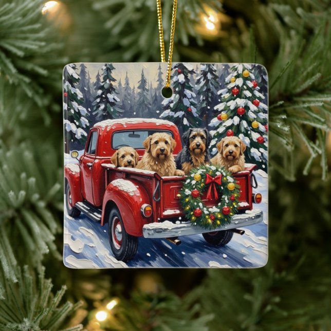 Ornamento De Cerâmica Tibetan Terrier Christmas Red Truck Holiday (Árvore)