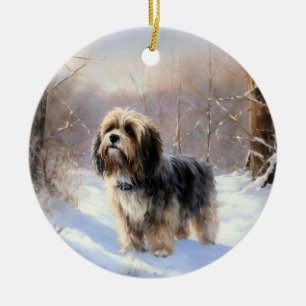 Ornamento De Cerâmica Tibetano Terrier deixa nevar o Natal