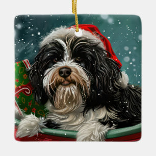 Ornamento De Cerâmica Tibetano Terrier Dog Natal Festivo