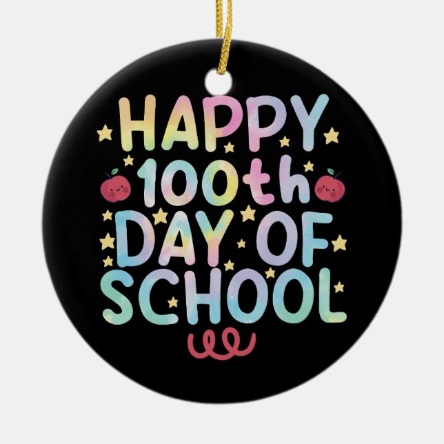 Ornamento De Cerâmica Tie Dye Happy 100º Dia de Professores (Frente)