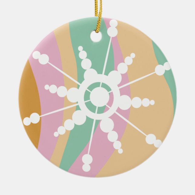 Ornamento De Cerâmica Tie Dye Liquid Retro Groovy Natal Beige Green (Frente)