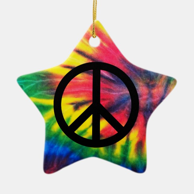 Ornamento De Cerâmica Tie Dyed Black Peace Sign (Frente)