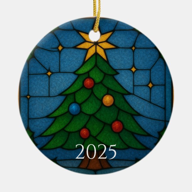 Ornamento De Cerâmica Tiffany Style Stained Glass Christmas Tree Design  (Frente)