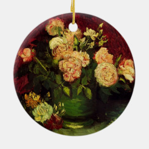 Ornamento De Cerâmica Tigela com Peônias e Rosas por Vincent van Gogh